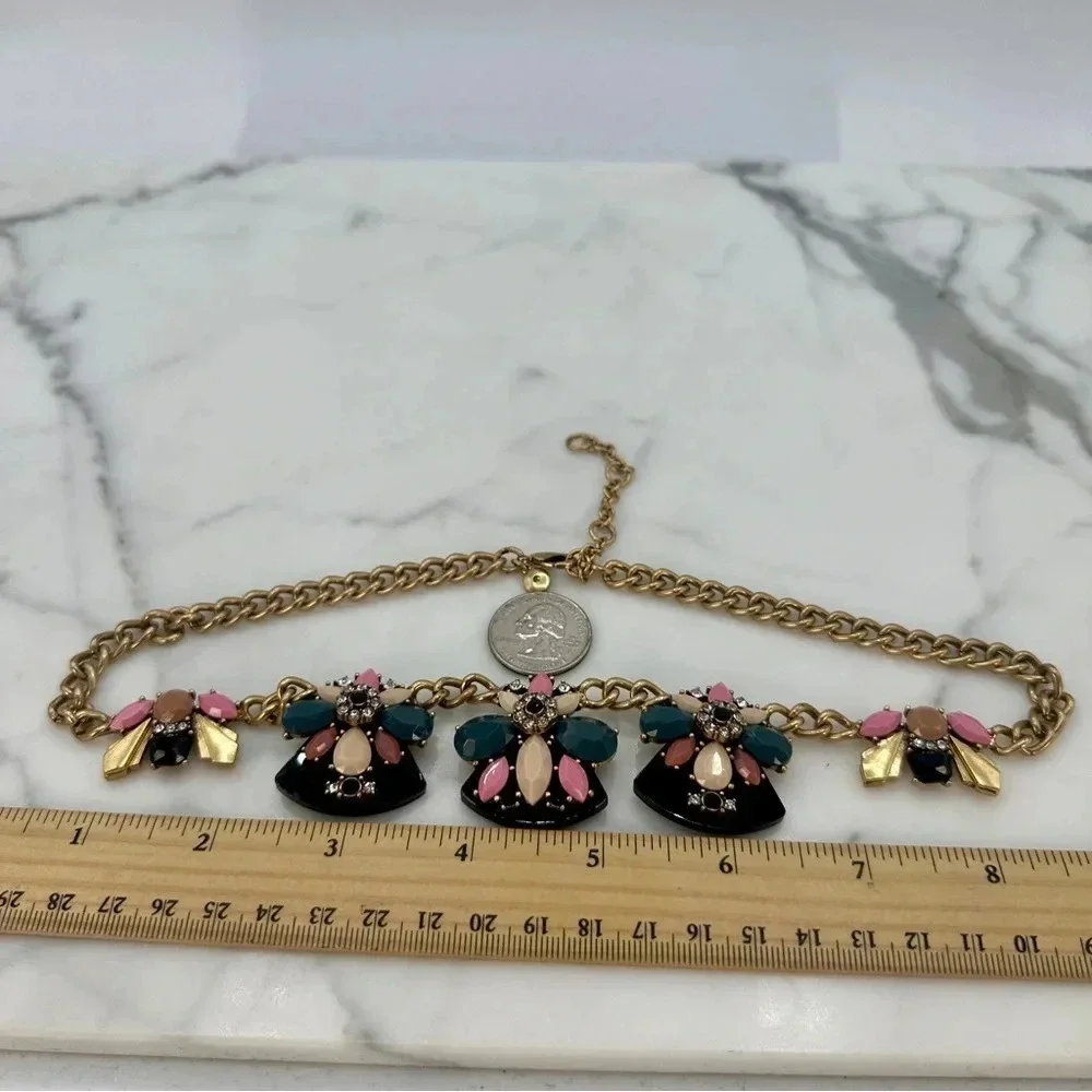 J. CREW Signed Necklace Pink, Deep Green Lucite Crystal Hopes & Dreams Statement